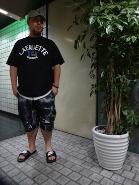 「INTERBREED（インターブリード）のアイテム（帽子）」を使った、ブラックストアさん（メンズ・167cm）の夏コーディネート