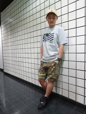 「Back Channel（バックチャンネル）のアイテム（キャップ）」を使った、ブラックストアさん（メンズ・162cm）の夏コーディネート