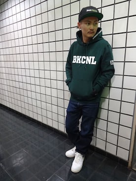 「Back Channel（バックチャンネル）のアイテム（キャップ）」を使った、ブラックストアさん（メンズ・162cm）の秋コーディネート