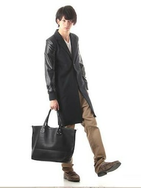 「DETAILS（ディテールズ）のアイテム（ステンカラーコート）」を使った、にっしーさん（メンズ・178cm）の秋コーディネート