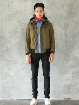 「DETAILS（ディテールズ）のアイテム（モッズコート）」を使った、にっしーさん（メンズ・178cm）の秋コーディネート
