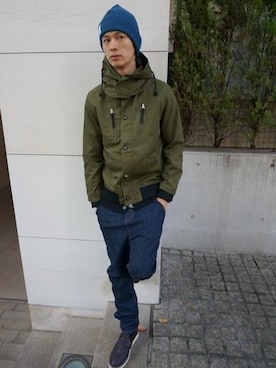 「DETAILS（ディテールズ）のアイテム（モッズコート）」を使った、にっしーさん（メンズ・175cm）の冬コーディネート