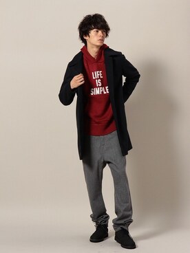 「DETAILS（ディテールズ）のアイテム（ステンカラーコート）」を使った、にっしーさん（メンズ・175cm）の秋コーディネート