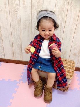 「アイテム（シャツワンピース）」を使った、＊sora＊さん（キッズ・70cm）の秋コーディネート