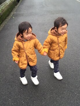 「双子コーデ」｜「アイテム（その他アウター）」を使った、m&kさん（キッズ・90cm）の秋コーディネート