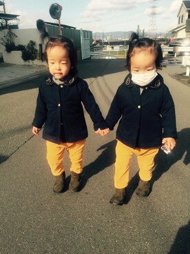 「双子コーデ」｜「アイテム（その他アウター）」を使った、m&kさん（キッズ・90cm）の冬コーディネート