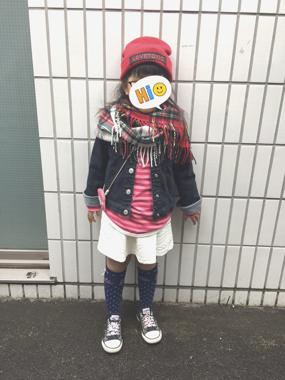 「5歳女の子」｜「こども ビームスのアイテム（Tシャツ/カットソー、ピンク系）」を使った、decafさん（キッズ・110cm）の秋コーディネートの1枚目の写真