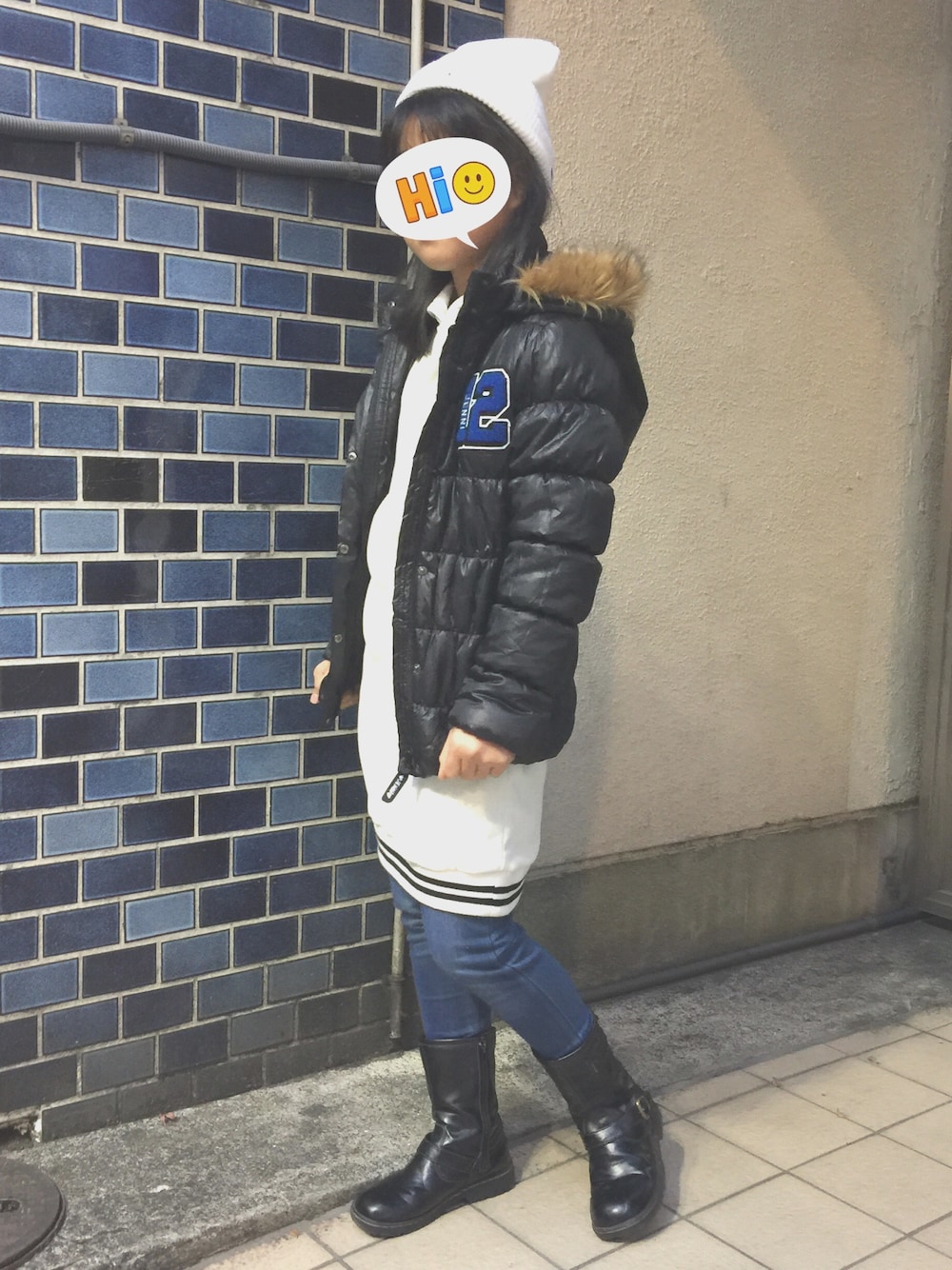 「10歳女の子」｜「JENNIのアイテム（ダウンジャケット/コート、ブラック系）」を使った、decafさん（キッズ・145cm）の秋コーディネートの1枚目の写真