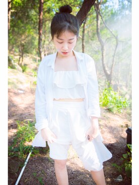 「PULL&BEAR（プルアンドベア）のアイテム（その他トップス）」を使った、NN娜塔鲨さん（レディース・160cm）の夏コーディネート