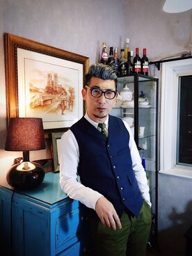 「アイテム（ベスト）」を使った、斌斌Isさん（メンズ・175cm・50代）の春コーディネート
