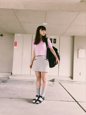 「OBEY」｜「アイテム（ニット/セーター）」を使った、織絵さん（レディース・159cm）の夏コーディネート