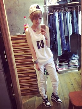 「Hater snapback（ヘイタースナップバック）のアイテム」を使った、DYZさん（レディース・156cm）の夏コーディネート