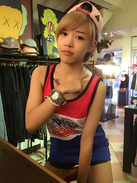 「Hater snapback（ヘイタースナップバック）のアイテム」を使った、DYZさん（レディース・153cm）の夏コーディネート