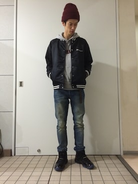 「プルオーバーパーカー」｜「アイテム（その他アウター）」を使った、ほりさん（メンズ・180cm）の秋コーディネート