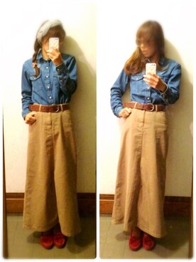 「ダンガリーシャツ」｜「アイテム（モカシン/デッキシューズ）」を使った、so happyさん（レディース・160cm）の秋コーディネート