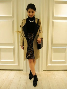 「ノーカラー」｜「アイテム（トレンチコート）」を使った、ナオさん（レディース・153cm）の秋コーディネート
