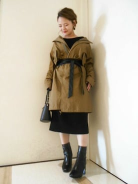 「サッシュベルト」｜「アイテム（モッズコート）」を使った、ナオさん（レディース・153cm）の秋コーディネート