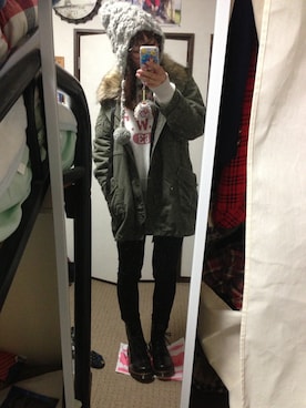 「w closet（ダブルクローゼット）のアイテム（モッズコート）」を使った、sakikoさん（レディース・159cm）の冬コーディネート