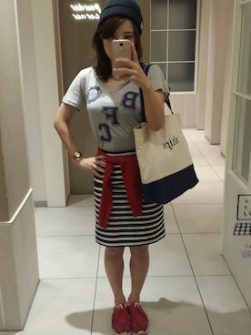 「アイテム（ニットキャップ/ビーニー、ブルー系）」を使った、mikiさん（レディース・153cm）の夏コーディネート