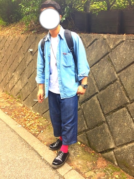 「Johnbull Private labo（ジョンブルプライベートラボ）のアイテム（バッグ）」を使った、たきゃーきさん（メンズ・166cm）の夏コーディネート