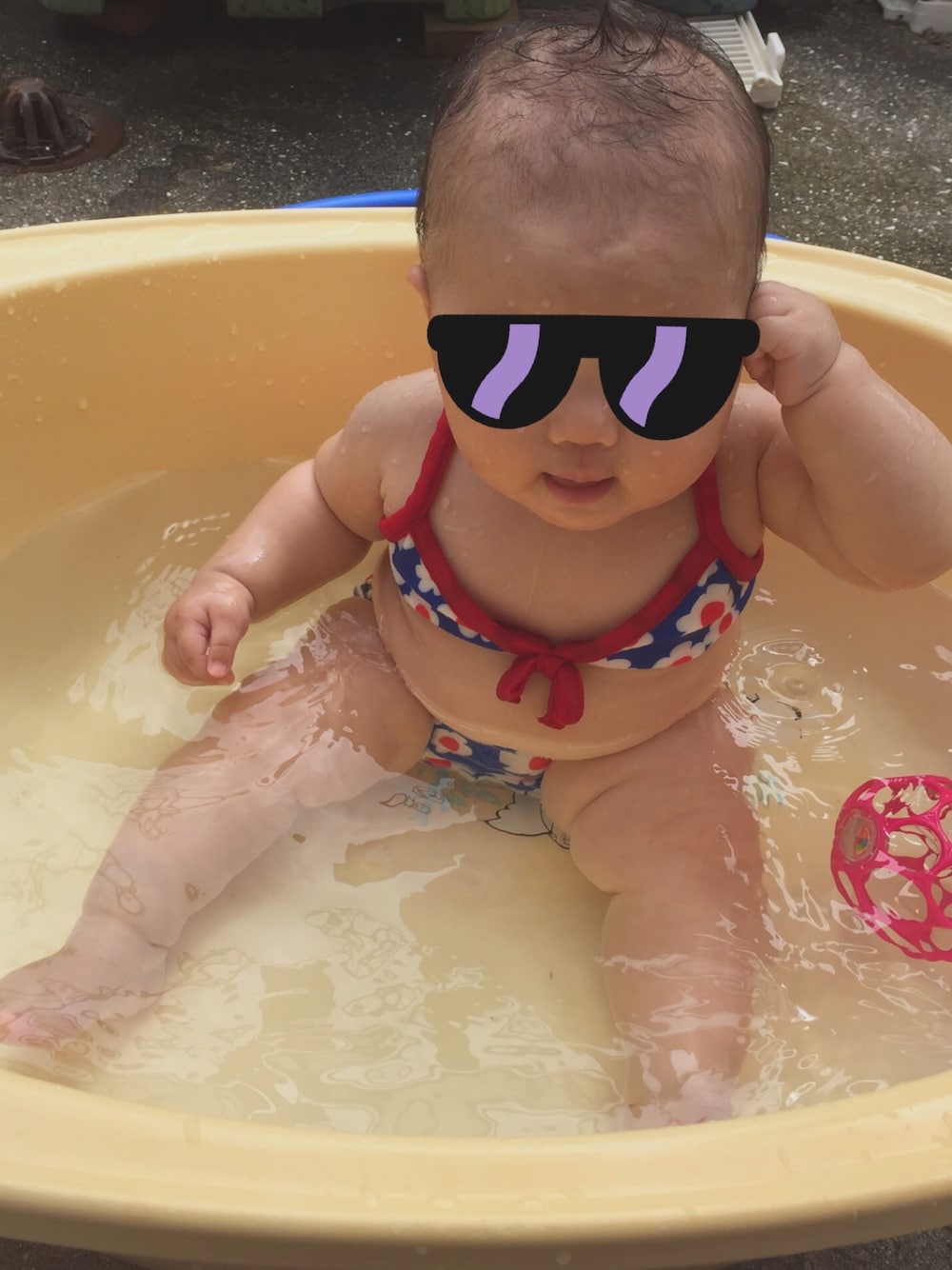 「夏、女の子、キッズファッション、赤ちゃん、水着、ビキニ、7ヶ月」｜「しまむらのアイテム（ママ＆ベビー、ブルー系）」を使った、irohaさん（キッズ・60cm）の夏コーディネートの1枚目の写真