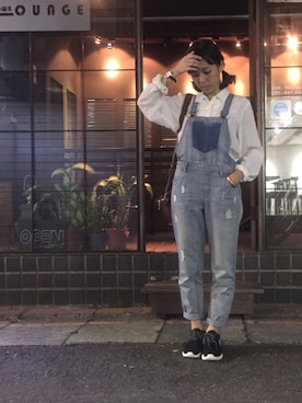 「LOVFEE（ラッフィ）のアイテム（つなぎ/オールインワン）」を使った、Rinkamacさん（レディース・157cm）の秋コーディネート