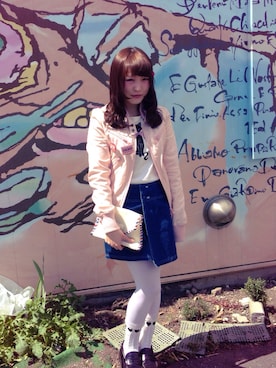 「ピンクのブルゾン（ブルゾン、ピンク系）」を使った、momokaさん（レディース・148cm）の春コーディネート