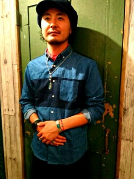 「grn（ジーアールエヌ）のアイテム（トップス）」を使った、きたろうさん【grn】さん（メンズ・182cm）の夏コーディネート