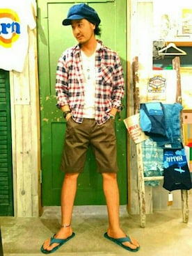 「grn（ジーアールエヌ）のアイテム」を使った、きたろうさん【grn】さん（メンズ・182cm）の夏コーディネート