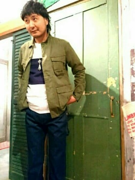 「アイテム（ミリタリージャケット）」を使った、きたろうさん【grn】さん（メンズ・182cm・30代）の夏コーディネート