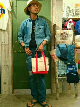 「grn（ジーアールエヌ）のアイテム（パンツ）」を使った、きたろうさん【grn】さん（メンズ・182cm）の夏コーディネート