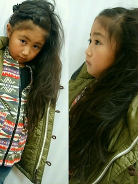 「abcd（ナシ）のアイテム（ダウンジャケット/コート）」を使った、ma⭐さん（キッズ・120cm）の秋コーディネート