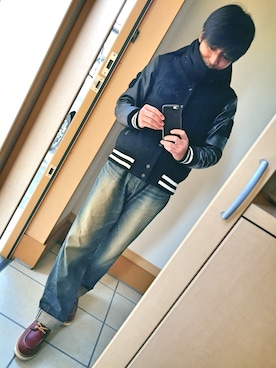 「EDWIN」｜「アイテム（スタジャン）」を使った、naoさん（メンズ・165cm）の冬コーディネート
