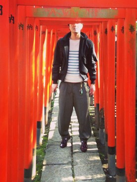 「N.HOOLYWOOD（N.ハリウッド）のアイテム（ミリタリージャケット）」を使った、のださん（メンズ・180cm）の春コーディネート