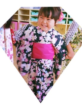「西松屋」｜「アイテム（浴衣）」を使った、miomeiさん（キッズ・100cm）の夏コーディネート