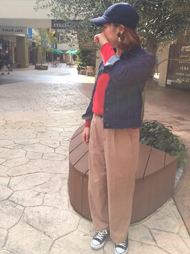 「AS KNOW AS plus（アズノゥアズプラス）のアイテム（キャップ）」を使った、m@rioさん（レディース・163cm）の冬コーディネート