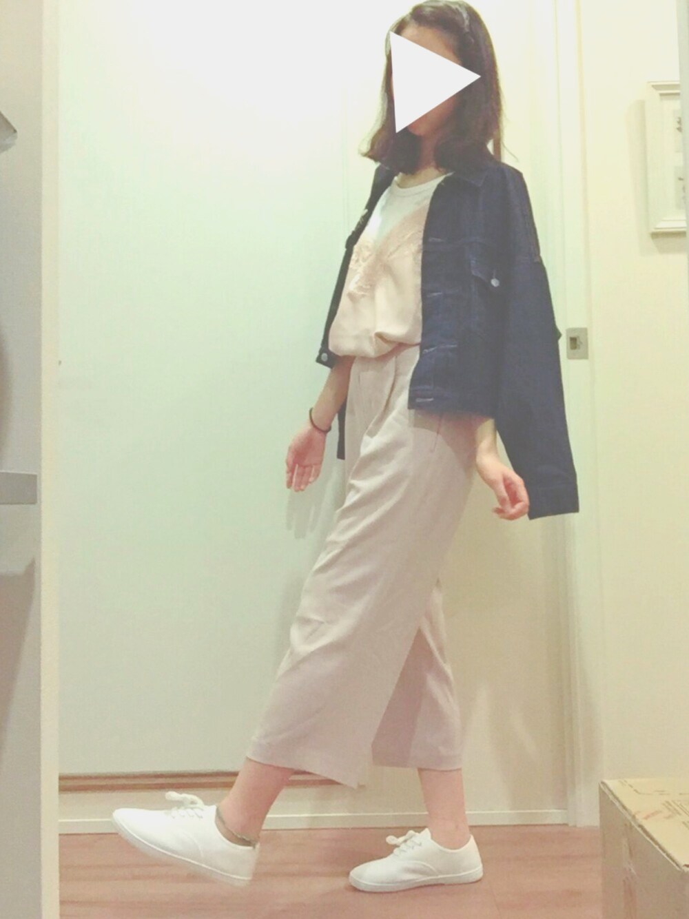 「Gジャン、セットアップ風、カジュアル、雨の日」｜「UNIQLOのアイテム（その他パンツ、ピンク系）」を使った、acoさん（レディース・162cm）の春コーディネートの1枚目の写真