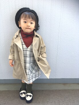 「西松屋」｜「アイテム（トレンチコート）」を使った、Happi☀︎416さん（キッズ・90cm）の秋コーディネート