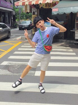 「FLYING TIGERS（フライングタイガー）のアイテム（バッグ）」を使った、Wei Wei  Boyさん（メンズ・168cm）の夏コーディネート