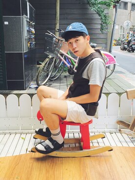 「plain-me（プレインミー）のアイテム（その他アウター）」を使った、Wei Wei  Boyさん（メンズ・168cm）の夏コーディネート