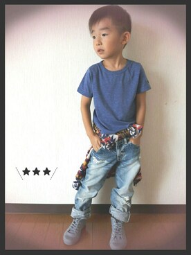 「abcd（ナシ）のアイテム（その他アウター）」を使った、kanta&mamaさん（キッズ・100cm）の夏コーディネート