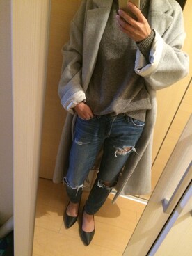 「AMERI」｜「アイテム（チェスターコート）」を使った、さささん（レディース・149cm）の冬コーディネート