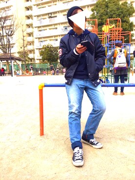 「Levi's（リーバイス）のアイテム（スタジャン）」を使った、kumakuma…5さん（レディース・156cm）の冬コーディネート