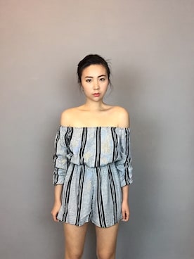 「アイテム（つなぎ/オールインワン、グレー系）」を使った、ASHLEY さん（レディース・154cm）の春コーディネート