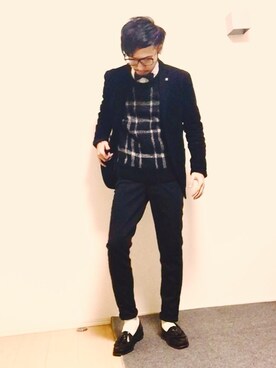 「白シャツ×ニット」｜「アイテム（その他）」を使った、オオヒラさん（メンズ・170cm）の秋コーディネート