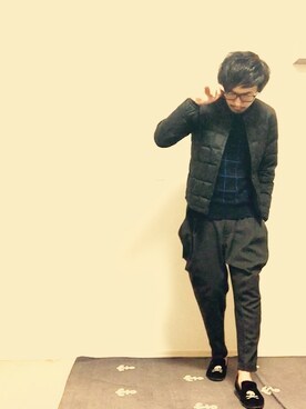 「ウィンドウペン」｜「アイテム（ダウンジャケット/コート）」を使った、オオヒラさん（メンズ・170cm）の冬コーディネート