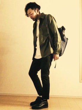 「ボーダーソックス」｜「アイテム（その他シューズ）」を使った、オオヒラさん（メンズ・170cm）の秋コーディネート