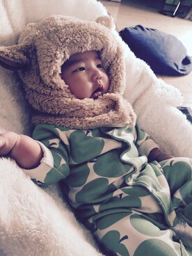 「アイテム（ママ＆ベビー、グリーン系）」を使った、P×Kさん（キッズ・70cm）の秋コーディネート