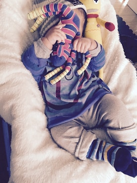 「e.a.B（エーアーベー）のアイテム（帽子）」を使った、P×Kさん（キッズ・70cm）の冬コーディネート