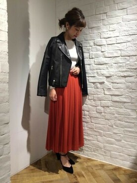 「A part by（アパートバイ）のアイテム（ライダースジャケット）」を使った、hikariさん（レディース・153cm）の秋コーディネート